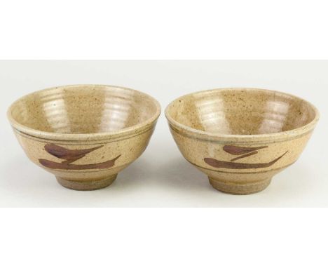 Leach Pottery; a pair of stoneware Z bowls, impressed pottery marks, largest diameter 14cm (2).Condition Report: Two hairline