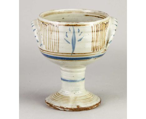 † MICHAEL CARDEW (1901-1983) for Wenford Bridge Pottery; a stoneware chalice with iron and cobalt decoration on pale grey gro