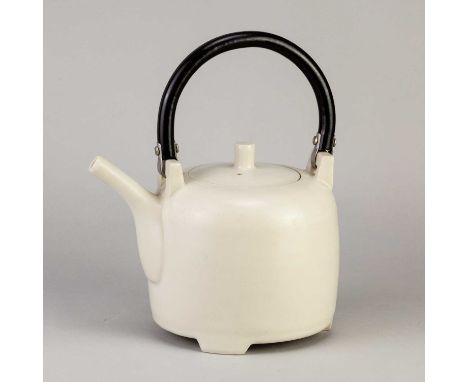 SULEYMAN SABA (born 1969); a stoneware teapot with black lacquer handle covered in celadon glaze, impressed mark, height 14.5