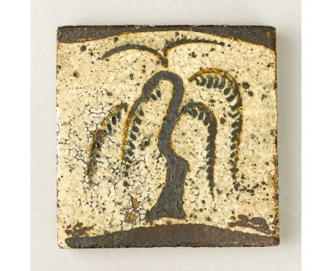 † BERNARD LEACH (1887-1979) for Leach Pottery; a stoneware tile depicting a willow tree, painted BL and pottery marks, impres