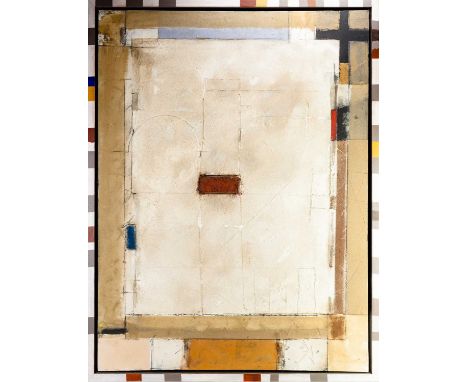 † ROBIN WELCH (1936-2019); 'Red Centre', mixed media on canvas, inscribed title and signature verso, Bircham Gallery label ve