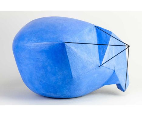 REBECCA APPLEBY (born 1979); 'Blue Appendage', an earthenware angular boulder form covered in blue pigment with steel extensi