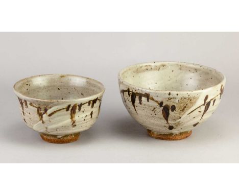 † JIM MALONE (born 1946); a stoneware bowl partially covered in brushed slip with iron decoration, impressed JM and A (for Ai