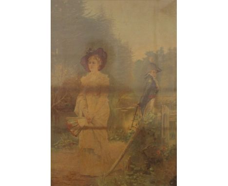 A Victorian framed and glazed print of a Military Officer and a Young Lady. 35.5 x 52 cm.