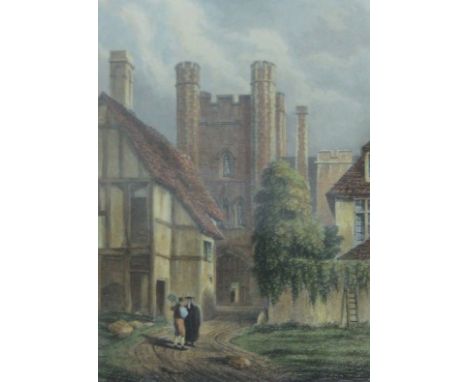 Queens College, Cambridge, print, framed and glazed. 12 x 16 cm.