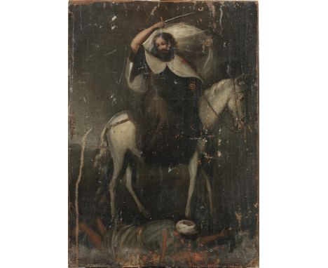   mogelijk Spaanse School 18e/19e eeuw. Hugues de Payns, eerste grootmeester der tempeliers, die een moslim strijderverslaat.