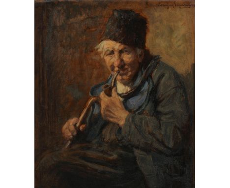   Willem van Nieuwenhoven (Rotterdam 1879 - 1973 Laren NH) Een visserman met pijpje. Olieverf op paneel, gesigneerd (rechtsbo