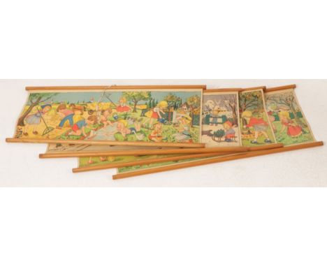   Een lot van (4) schoolplaten met voorstellingen van de jaargetijden. Circa 1950. Geschatte opbrengst: € 20 - € 50.        A