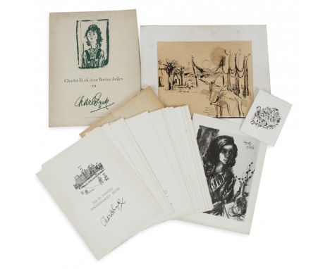   Een convoluut met grafiek, reproducties en een origineel van Charles Eyck Geschatte opbrengst: € 10 - € 50.        A small 