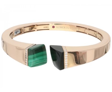   Rosegouden Roberto Coin Sauvage Privé bangle armband, met ca. 0.38 ct. diamant, zwarte jade en natuurlijke malachiet - 18 k