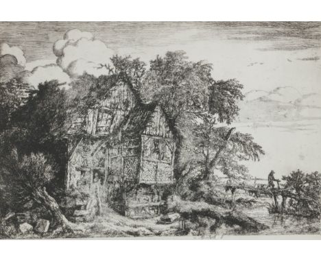   Jacob van Ruysdael (Haarlem 1628 - 1682 Amsterdam), De kleine Brug. Gesigneerd in de plaat (middenonder), Ets, Hollstein Du