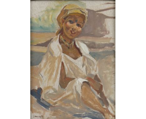   Belgische School, Portret van een Noord Afrikaanse. Gesigneerd 'J. Marjorella' (rechtsonder), olieverf op paneel. L: 30 cm,