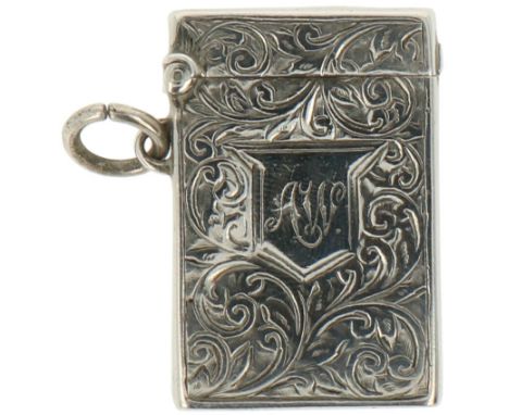   Vestacase zilver. Klein model voorzien van gegraveerde rocaille versieringen en initialen cartouche. Engeland, Chester, Pay
