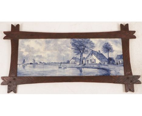  Groot tegel tableau Oude Boerderij "de Zwart" met houten omlijsting Ca. 80x154 cm (inclusief lijst). Geschatte opbrengst: € 