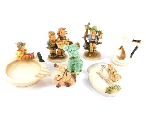 A group of Hummel, including an ashtray, Singing Lesson, To Market 49/0, Apple Tree Boy 142/I, wall pocket Apple Tree Girl, t