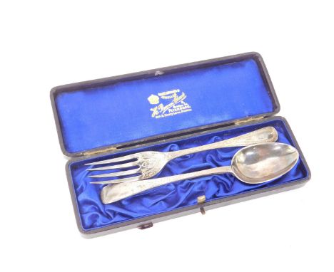 A Victorian silver harlequin spoon and fork set, with engraved foliate and floral decoration, cased, John Edward Walter and J