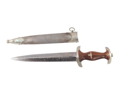 A Sturmabteilung SA dagger, the steel blade by Kaufmann &amp; Sohne Solingen, engraved Alles fur Deutschland, with metal scab