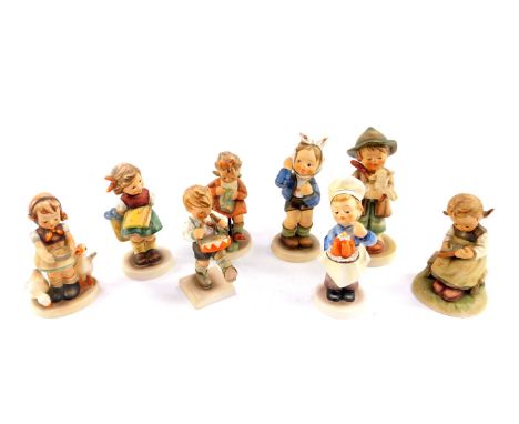 Eight Hummel figures, comprising Be Patient, Busy Student, Baker, Lost Sheep, Mother's Helper, Boy with Toothache, and Little