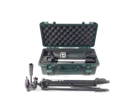 A Hawke Nature zoom spotting scope, 24-72x70mm, with tripod, cased, together with a Velbon tripod. (2)