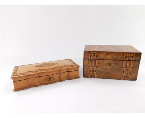 An olive wood jewellery box, of serpentine form, the hinged lid carved with leaves, fitted interior, 27.5cm W, 12cm D, togeth