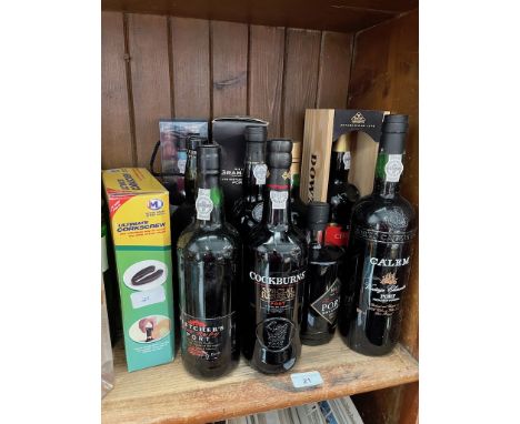Quantity of alcoholic beverages to include 10 bottles of port, Graham's, Cockburn's, Dow, etc and a boxed corkscrew. 