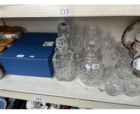 Lead crystal - Webb Corbett decanter and 3 others, boxed bar set including ice bucket, whisky and wine glasses including Brie