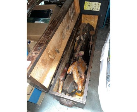 A joiners tool box containing assorted vintage tools. 