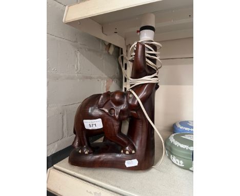 Carved wood elephant lamp - needs re-wiring 