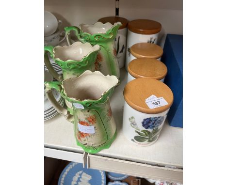 Five Portmerion Botanic Garden pots and three graduated Edwardian jugs 