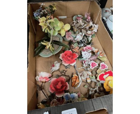 Ceramic roses including Capodimonte and other decorative floral items 