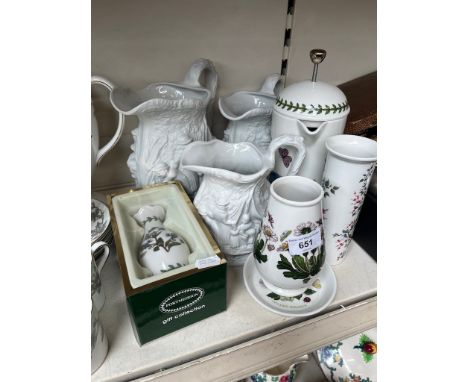 Portmeirion - set of 3 graduated parian jugs and 5 other items including cafetiere 