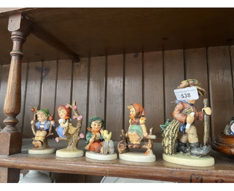 5 Hummel figures 1972-79 including On a Secret Path (repair to scarf) 