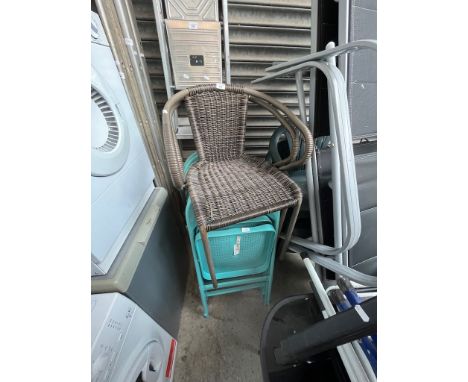 9 plastic stackable garden chairs, 8 metal folding chairs and 2 others. 