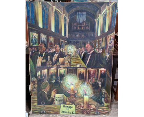 Simon Bishop (20th/21st Century), "Homage to Maurice K", signed and dated 1972-2013, oil on canvas, pine frame, 91cm x 126cm.