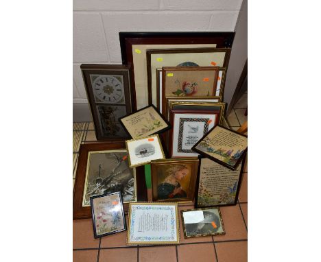 A SMALL QUANTITY OF PICTURES AND PRINTS ETC, to include an early 20th Century sketch depicting a pony standing over his falle
