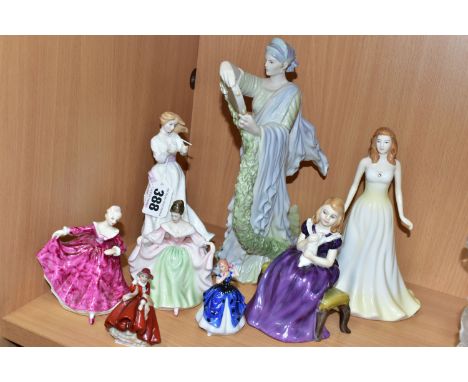 EIGHT ROYAL DOULTON AND WEDGWOOD FIGURINES, comprising Royal Doulton: Sentiments Thank You - Mother HN4251 (foot and finger c