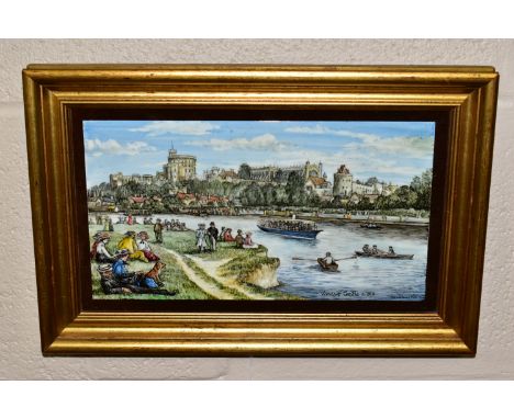 RITA C. WHITAKER (BRITISH CONTEMPORARY) 'WINDSOR CASTLE C1910', a nostalgic scene depicting figures on the bank of the river 