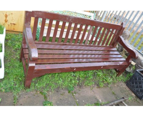 A PAINTED WOODEN SLATTED GARDEN BENCH 182cm wide (Condition some paint losses but sturdy)