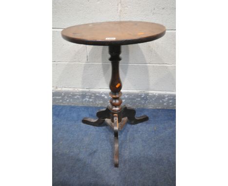 A CIRCULAR TRIPOD TABLE, made up of multiple antique timbers, diameter  46cm x height 70cm (condition:-multiple alterations, 