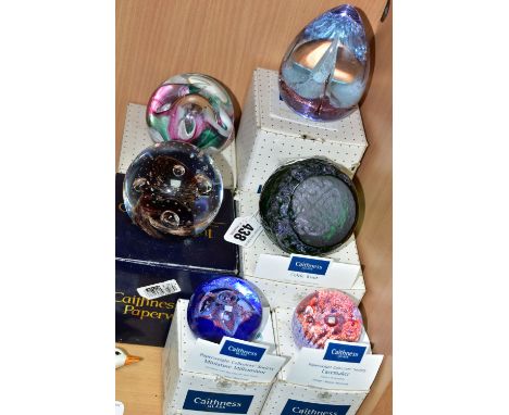 SIX BOXED CAITHNESS PAPERWEIGHTS, comprising Celtic Knot limited edition 418/750, Katmandu limited edition 739/750, pink, gre