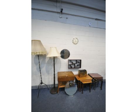 A SELECTION OF OCCASIONAL FURNITURE, to include a bespoke chain link standard lamp, a barley twist standard lamp, a drop leaf