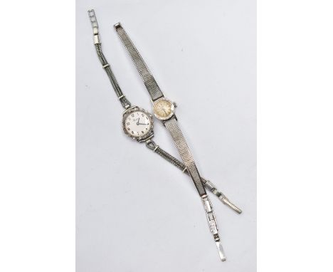 TWO LADIES WRISTWATCHES, the first a white metal 'Precista' watch, missing crown, round silver dial signed 'Precista', Arabic