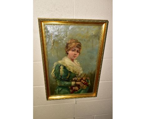 M. GILBERT (19TH / 20TH CENTURY) A LATE VICTORIAN / EARLY EDWARDIAN PORTRAIT OF A FEMALE FIGURE, the half-length portrait dep