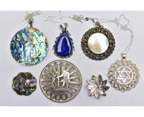 ASSORTED SILVER AND WHITE METAL JEWELLERY, the first a large star of David pendant, hallmarked silver London, suspended from 