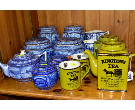 A COLLECTION OF WADE POTTERY MADE EXCLUSIVELY FOR RINGTONS LTD TEA MERCHANTS, comprising two  blue and white tea jars to comm