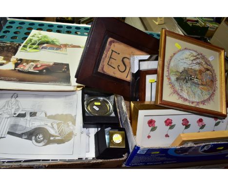 TWO BOXES OF CITROEN EPHEMERA AND ASSORTED PRINTS ETC, to include Citroen dealer stock illustrations and photographic reprodu