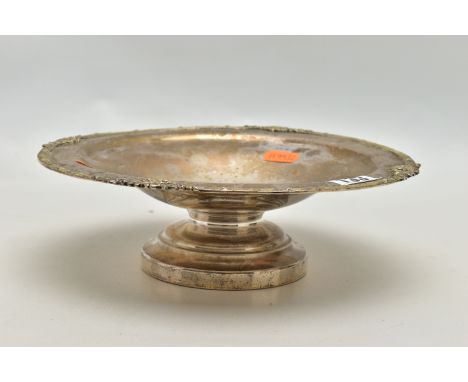 A SILVER RAISED DISH, of a circular form, floral detailed rim, personal engraving to the centre reads 'Walsall District Prese