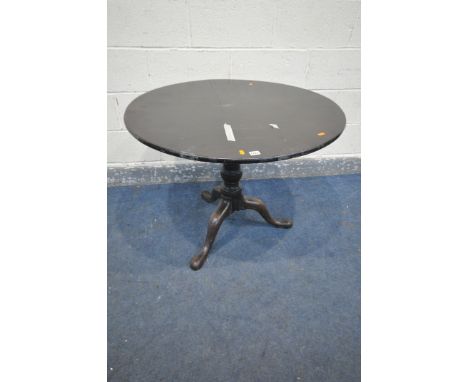 A GEORGIAN MAHOGANY TRIPOD TABLE, diameter 93cm x height 71cm (condition - surface marks and stains, split to top)