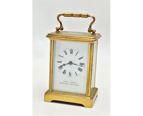 A 'MAPPIN &amp; WEBB' CARRIAGE CLOCK, hand wound movement, white dial, signed 'Mappin &amp; Webb Ltd London, Paris, Buenos Ar