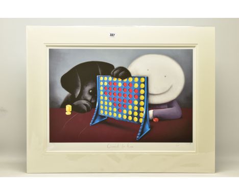 DOUG HYDE (BRITISH 1972) 'CONNECT FOR LOVE', a signed limited edition print depicting a figure and his dog playing Connect 4,